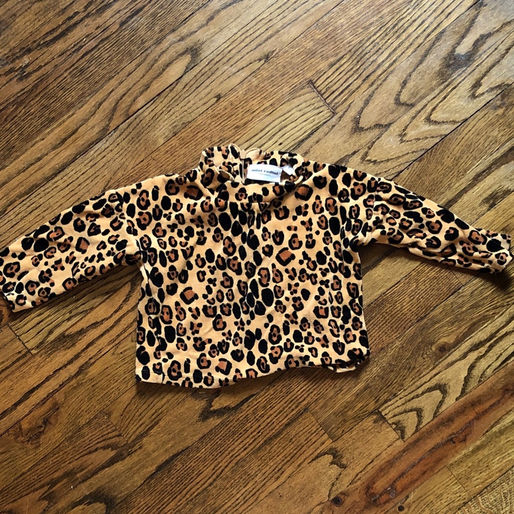 Mini Rodini Leopard Print Long Sleeve Top - Tan & Black